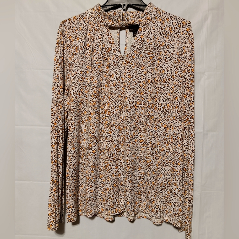 Worthington EUC Women's Long Sleeve Blouse, XL, Ivory w/Brown Pattern